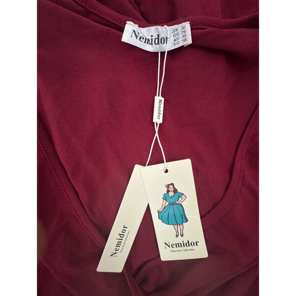 Dark Red Soft Knit Midi Dress w/Tie Size 26 4X New Plus Size Flutter Sleeves - Picture 7 of 8